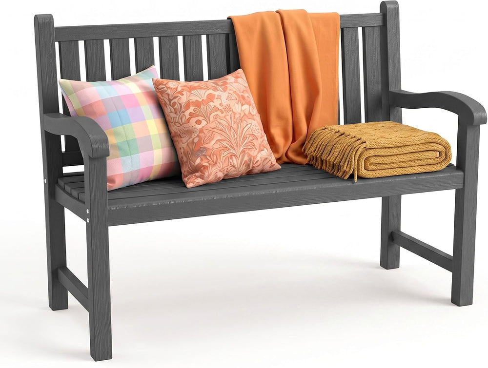 Weatherproof Resin Outdoor Garden Bench, 2-Seater, Black