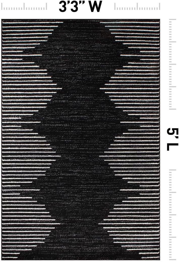 Rugshop Bohemian Stripe Stain Resistant Area Rug Black 3'3" x 5'