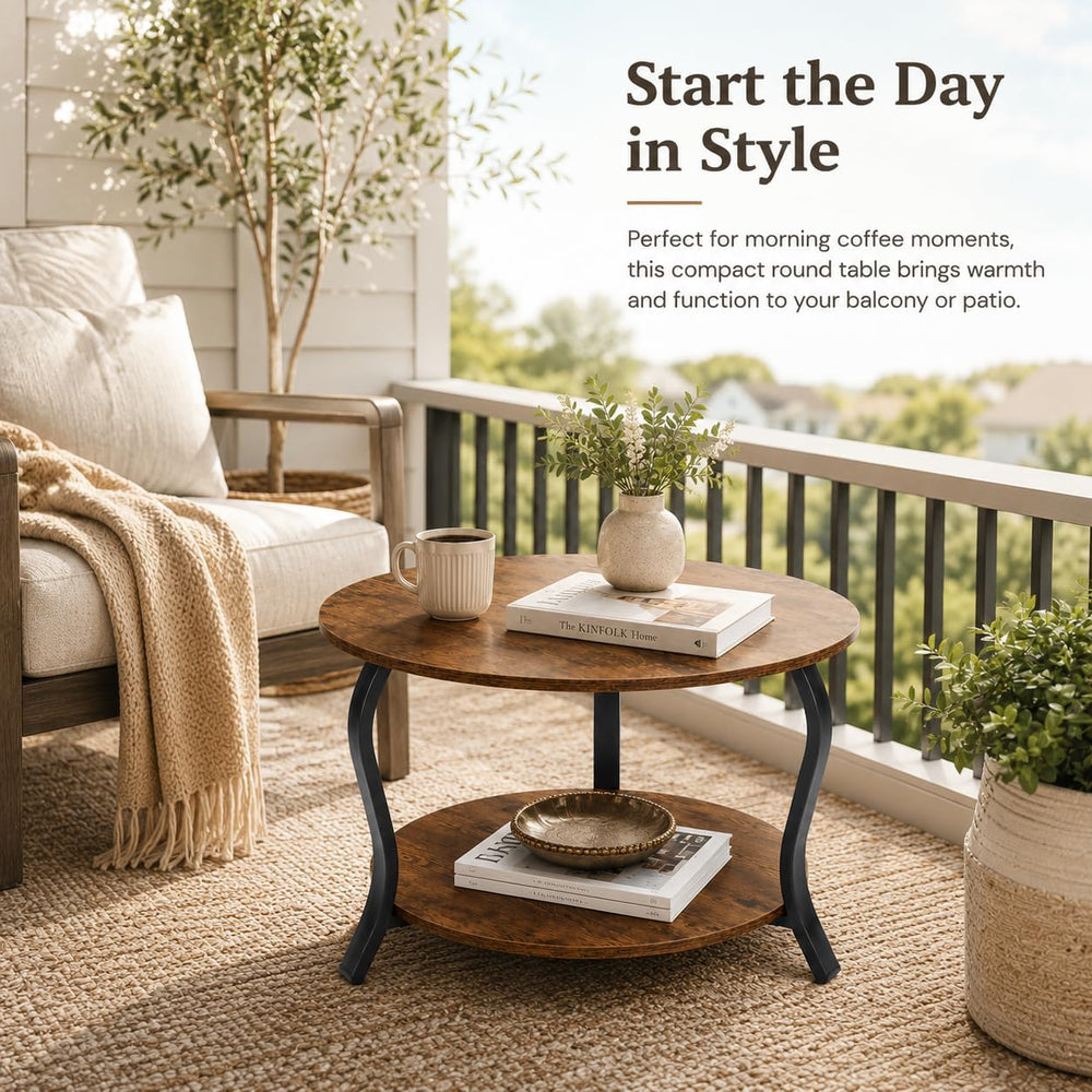 YEAKOO Small Round Coffee Table with Open Storage,23" 2-Tier Coffee Side...