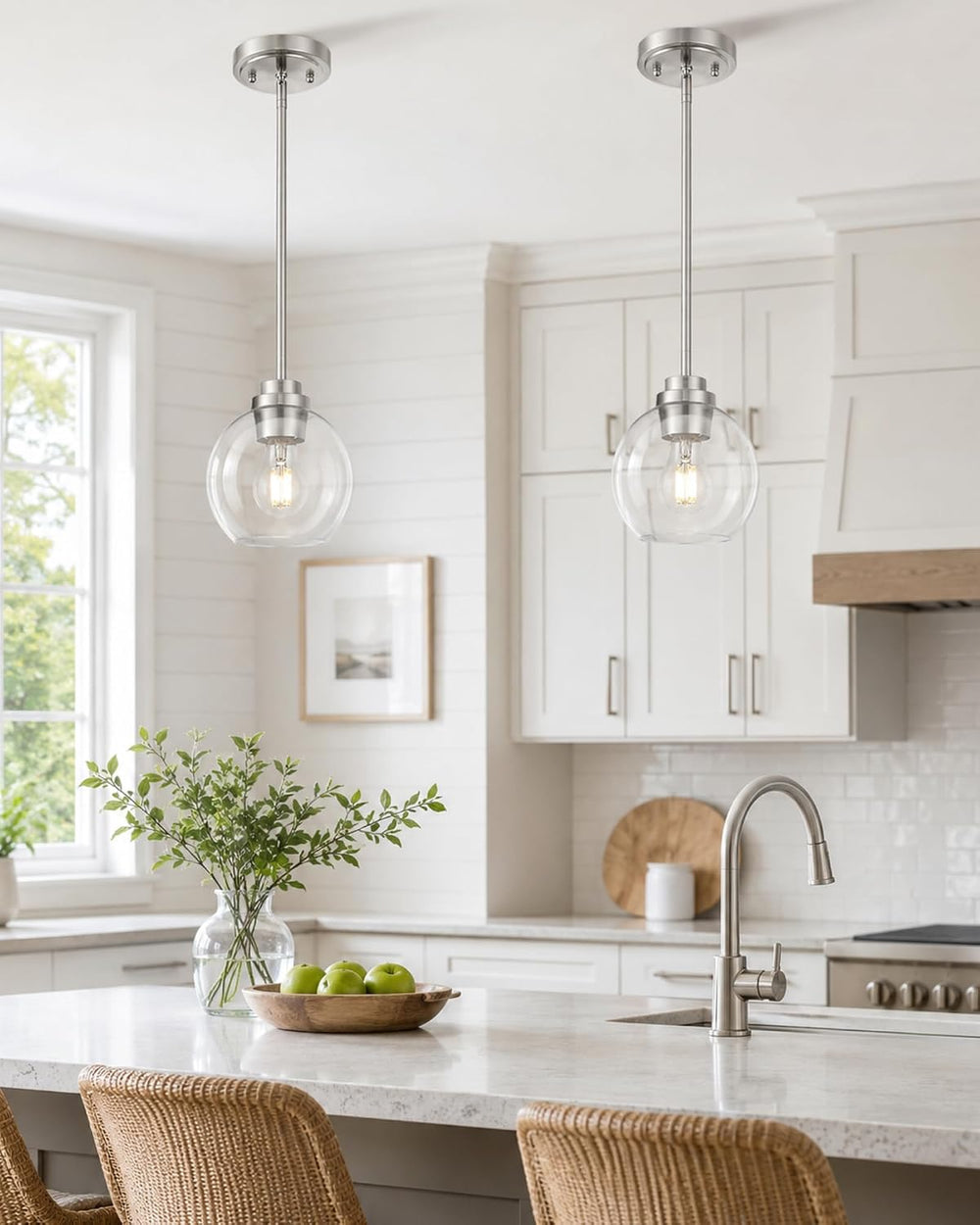 Pendant Lights Kitchen Island 2 Pack, 7" Modern Brushed Nickel Hanging L...