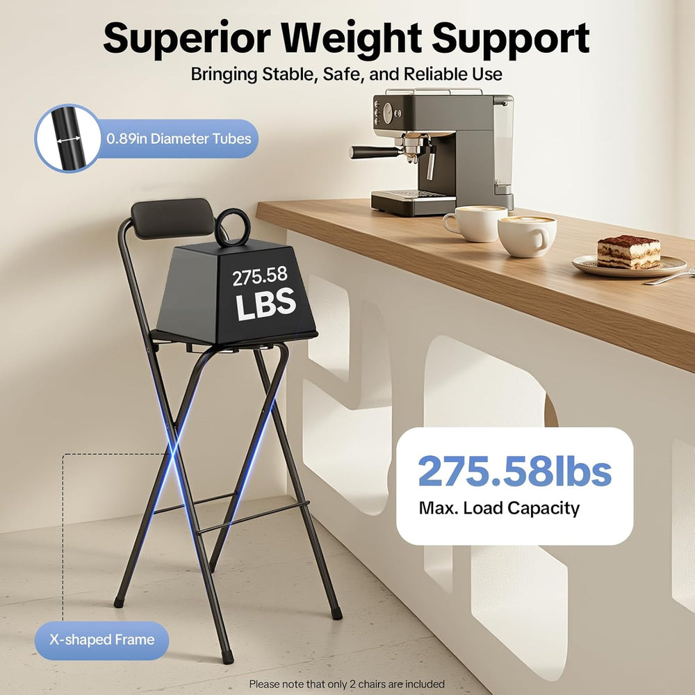 2pcs Folding Bar Stool with Backrest 30 Inch Seat Height PU Cushioned Padded ...
