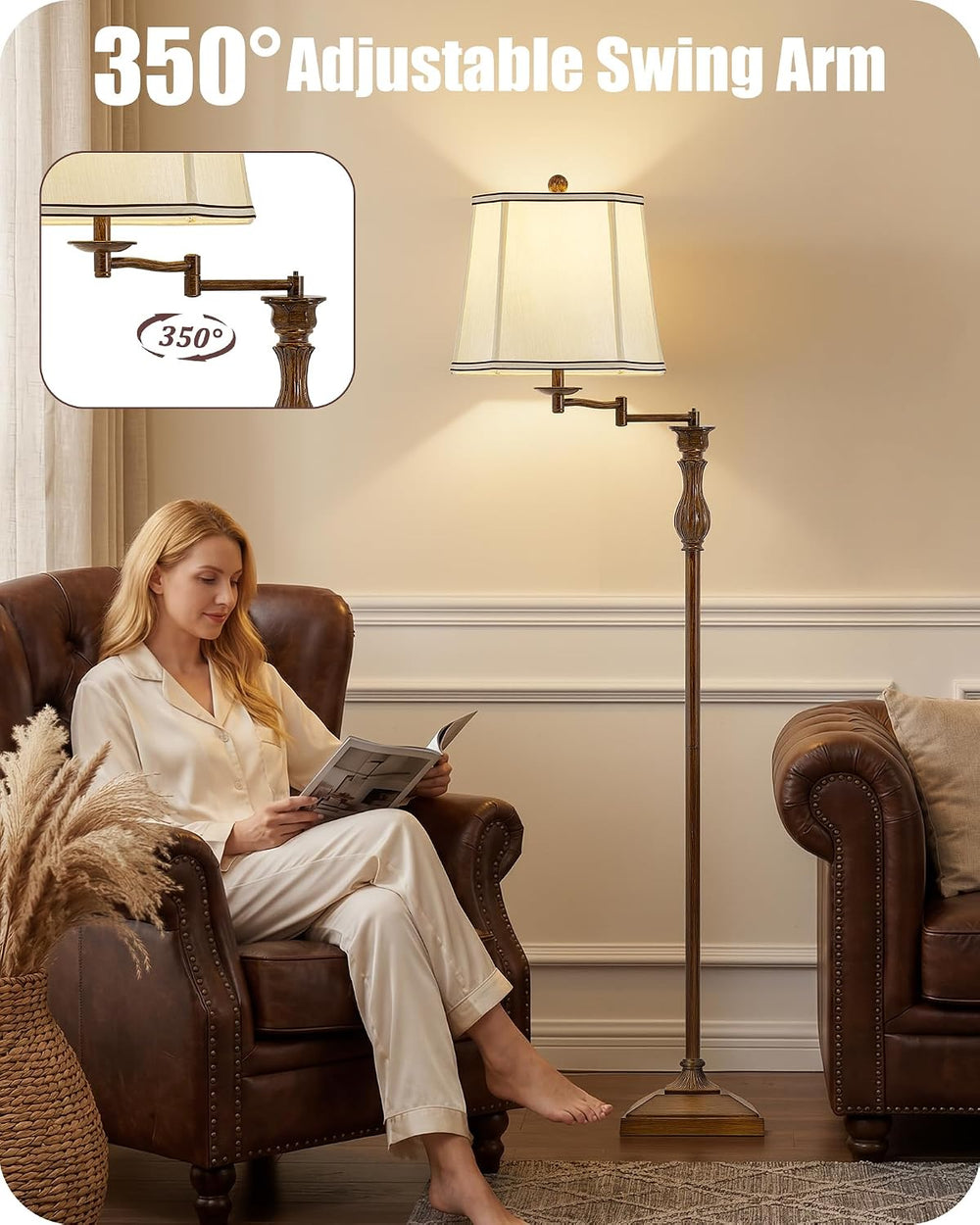 Luvkczc 62" Floor Lamp for Living Room with 350°Adjustable Swing Arm