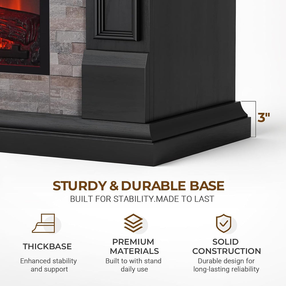 LGHM 44" LED Freestanding Electric Fireplace, Stacked Stone, Black
