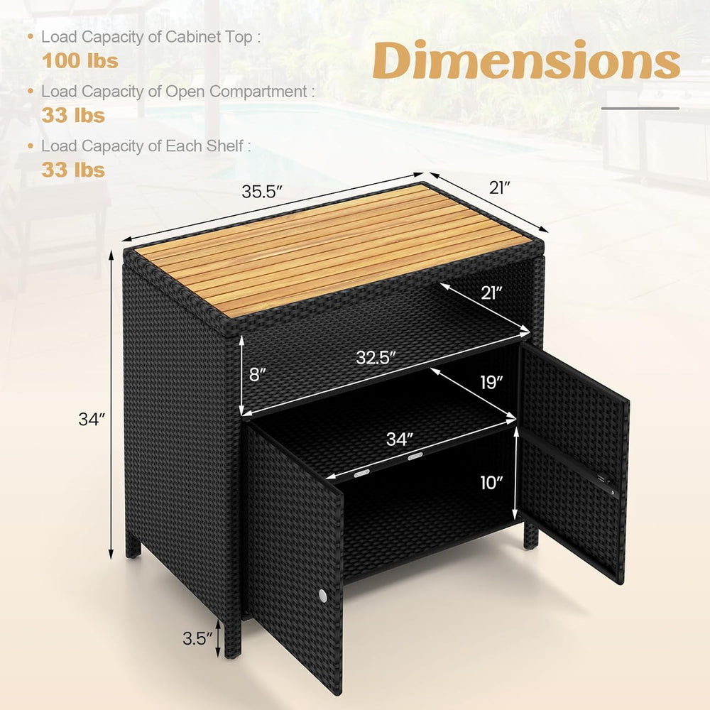 Tangkula Rattan Outdoor Storage Cabinet, Patiojoy Outdoor Cabinet with Acacia...