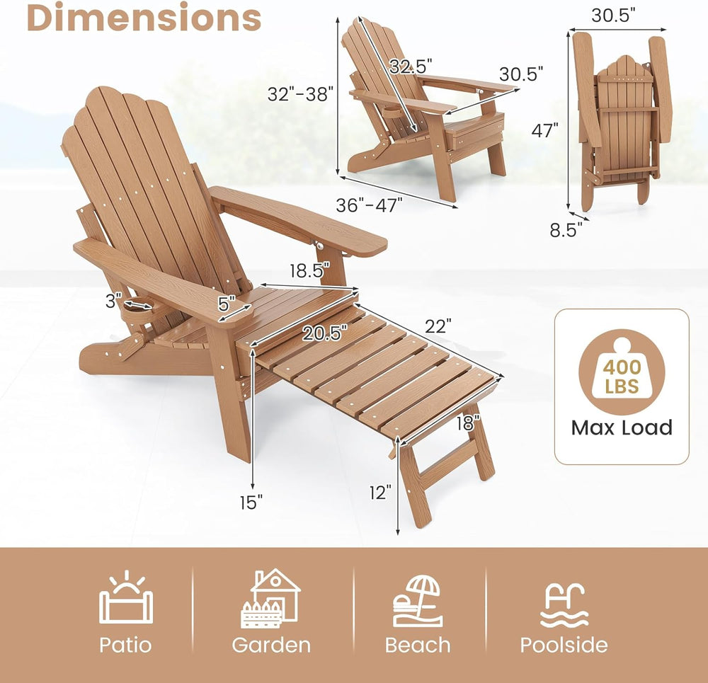 ORALNER Set of 4 Folding Adirondack Chairs with Adjustable Backrest, Retracta...