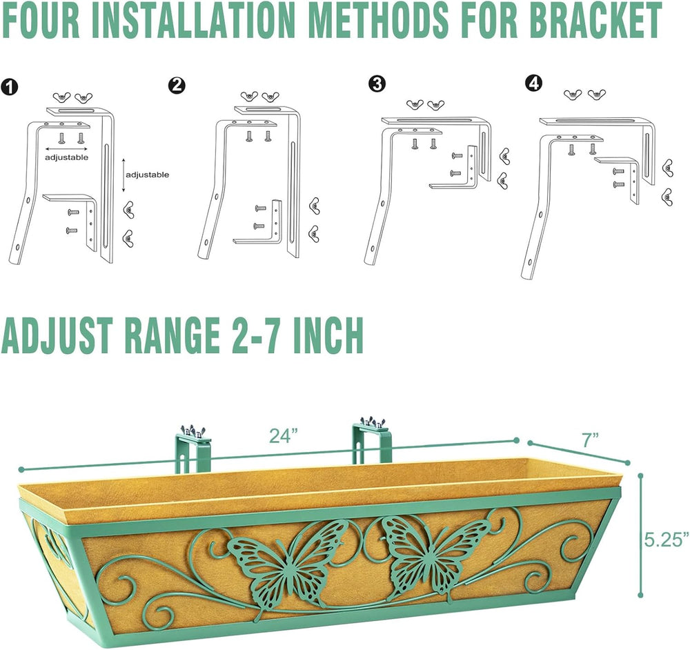 2 Pack 24 Inch Window Boxes Planter for Outdoor Plants Deck Railing Planters ...
