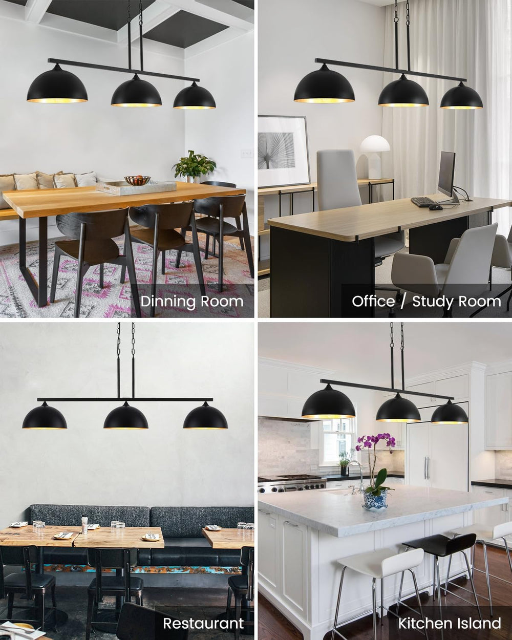 3-Light Island Light for Kitchen, Farmhouse Industrial Dining Room Light Fixt...