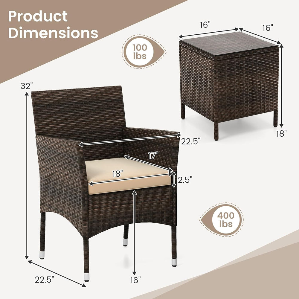 RELAX4LIFE 3-Piece Patio Furniture Set - Rattan Wicker Outdoor Conversation S...