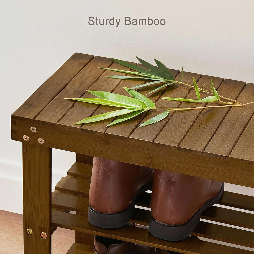 Pipishell 3 Tier Bamboo Shoe Rack Bench for Entryway, Yellow Brown