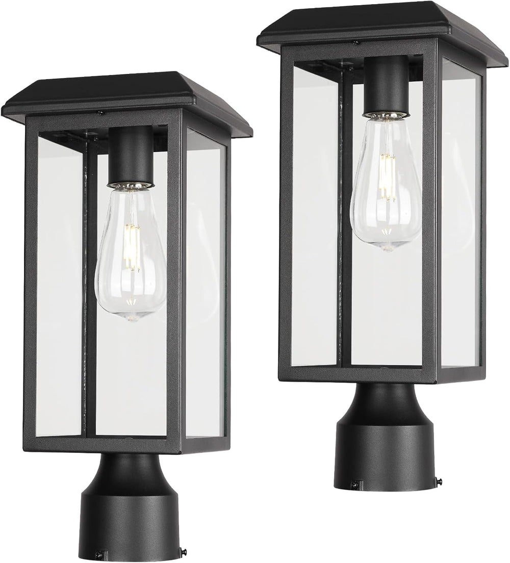Solar Outdoor Post Lantern Lights, Modern Exterior Pillar Lighting with Black...