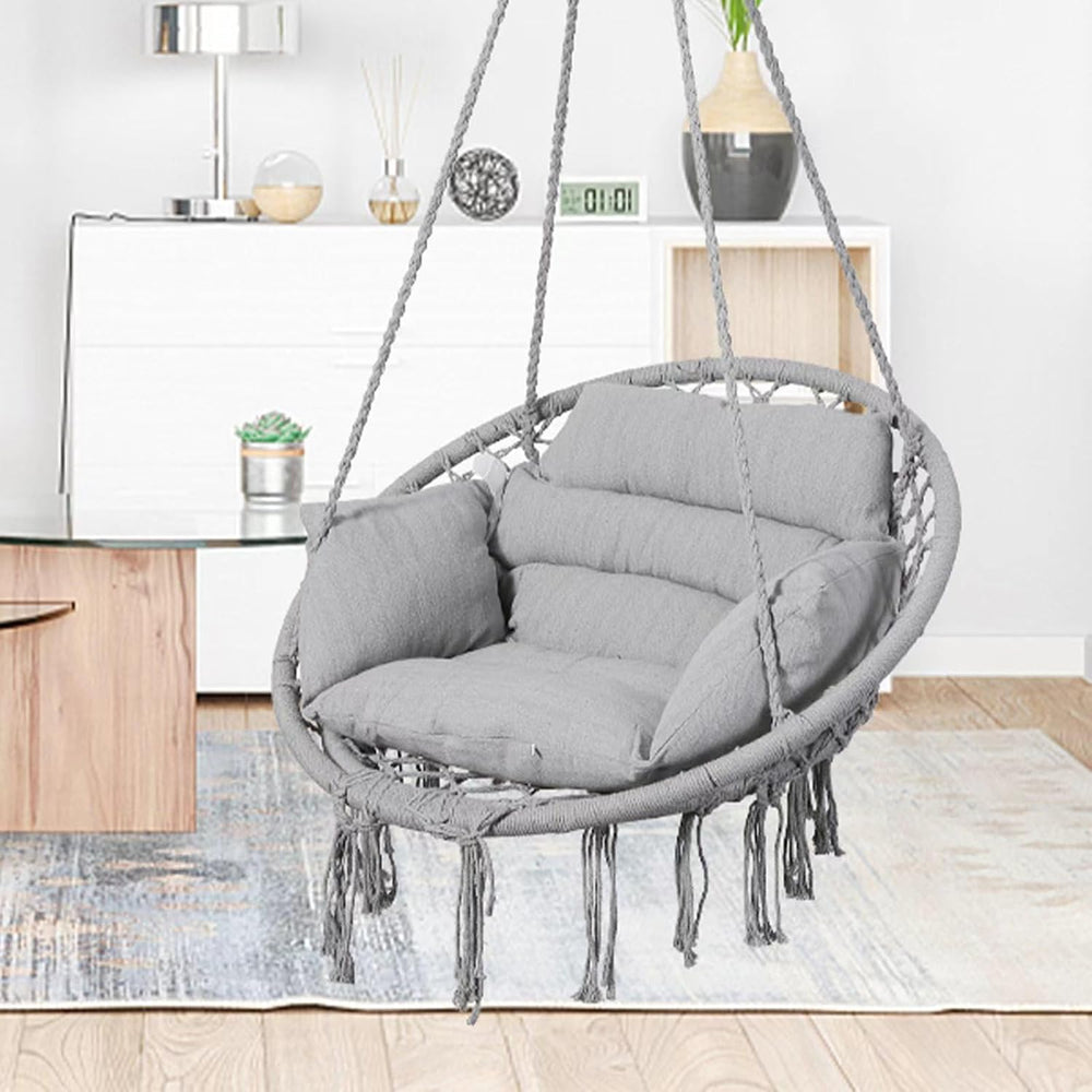 Goutime Hammock Swing Chair Macrame Boho Hanging Chairs Light Grey