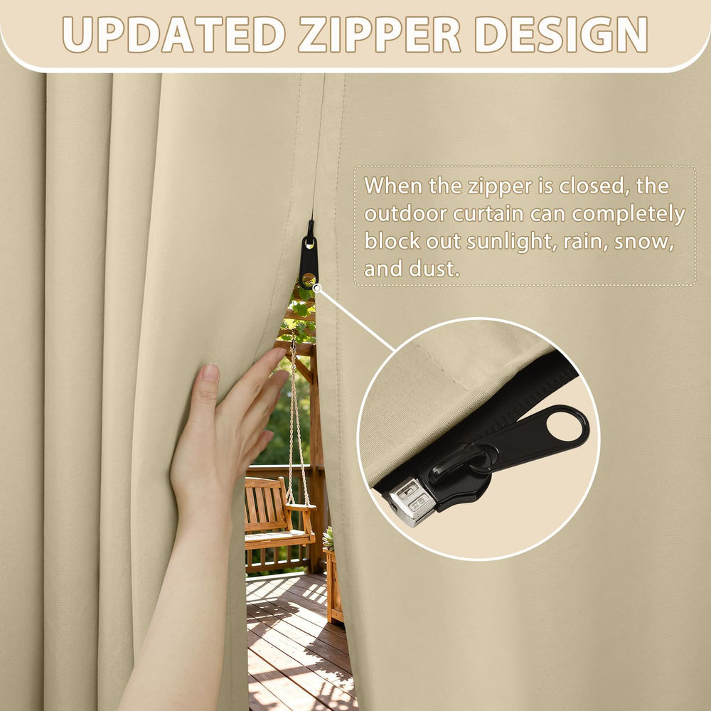 HDCAXKJ Waterproof Outdoor Curtains for Patio with Zipper Top & Bottom Gr...
