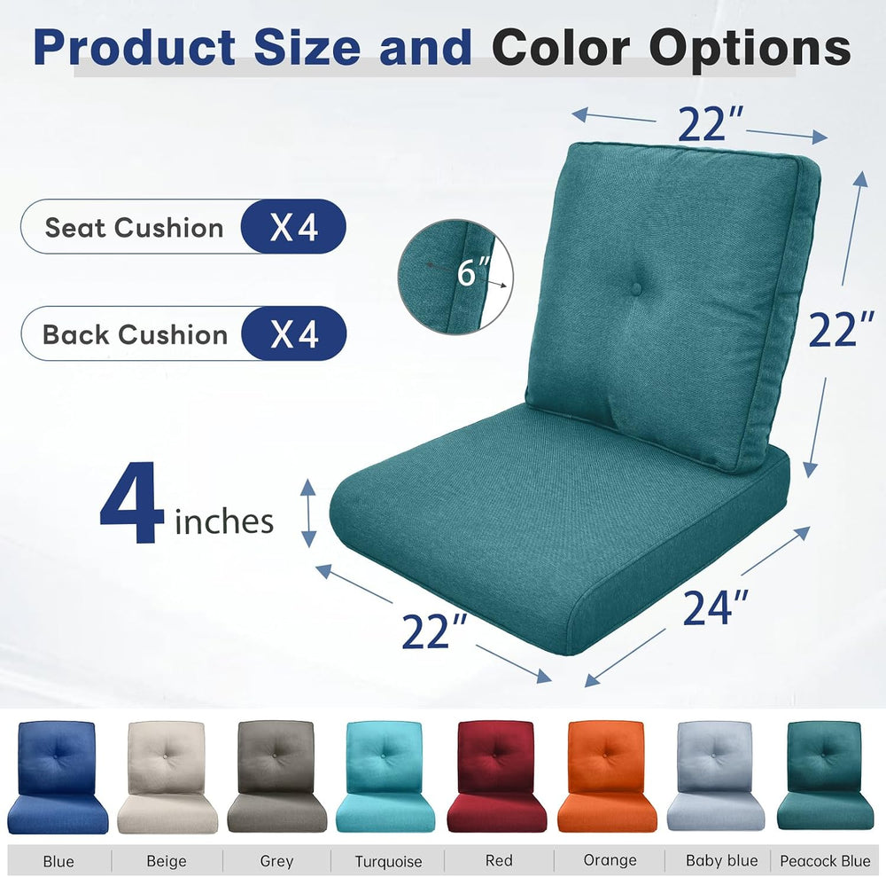 Belord Luxury 4" Thick Outdoor Cushion 4 Set - 22 x24 Inch 28D Sponge Fi...