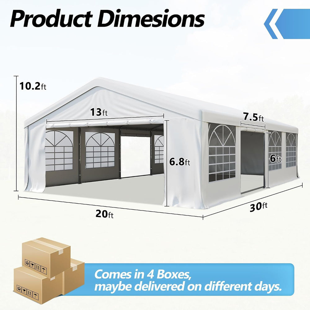20'x30' Party Tent Heavy Duty, Large Wedding Event Tent with Removabl...