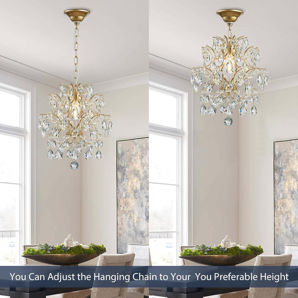 Bestier Gold Modern Pendant Chandelier Crystal Raindrop Lighting Ceiling Ligh...