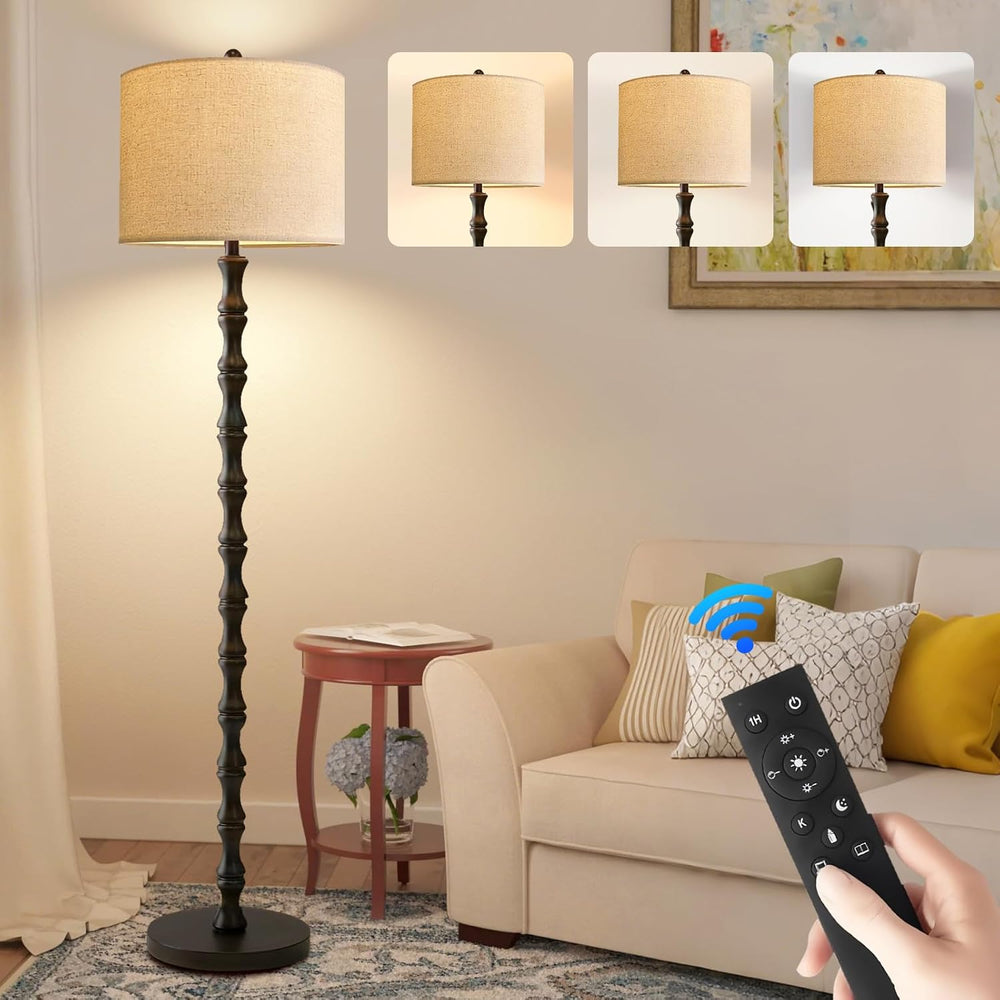 Wood Floor Lamps for Living Room Rattan Floor Lamp with Remote Control& 3...