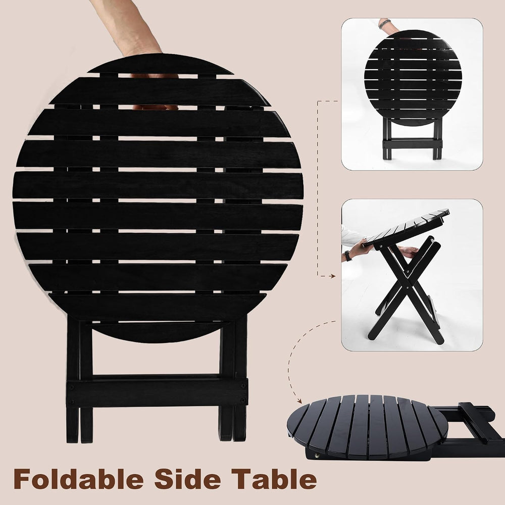 Outdoor Wooden Side Table, Folding Patio End Table, Small Round Furniture Tab...