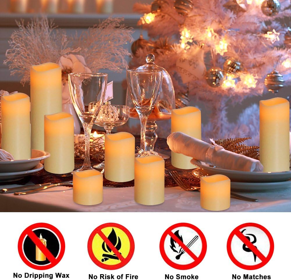 RY King Large Flameless Candle Set of 9 (D 3" x H 3", 3", 4&qu...