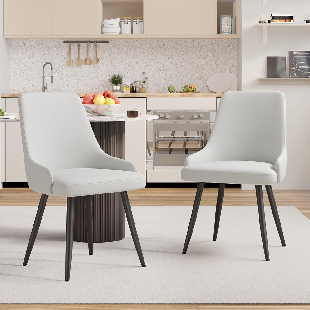 Faux Leather Chairs Set of 2, Waterproof Padded Seat,Ivory
