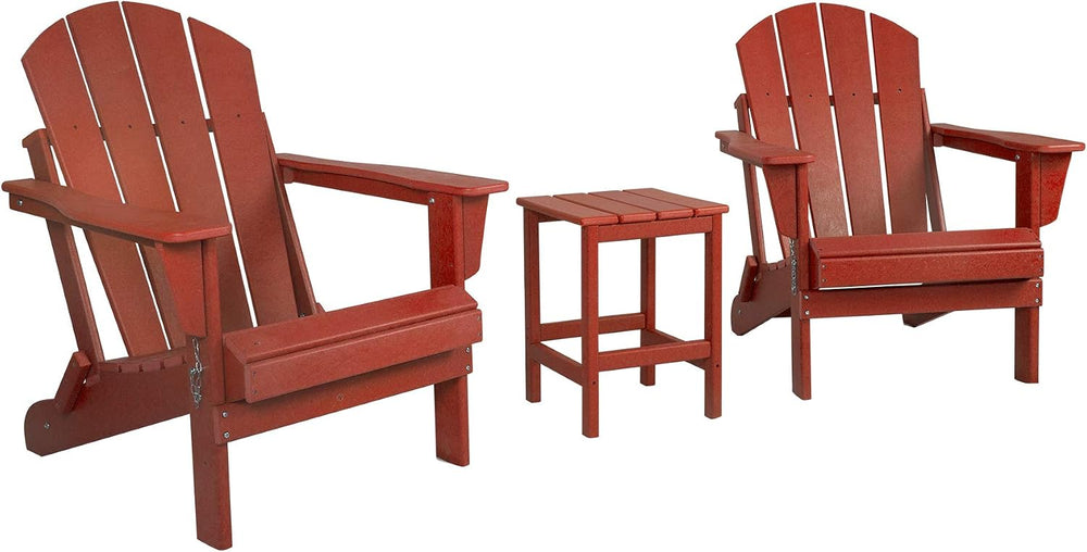 HDPE Laguna 3PC Outdoor Poly Adirondack Chair Set with Side Table, Red