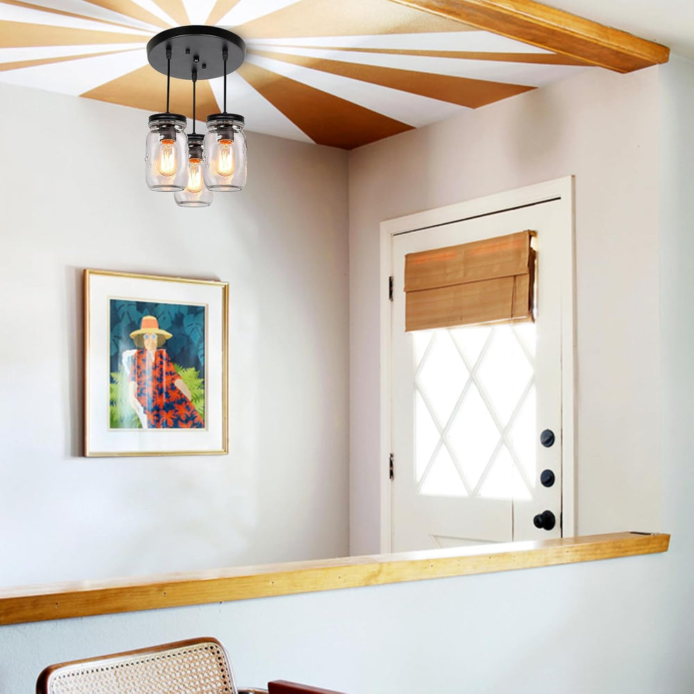3-Light Pendant Lighting: Glass Mason Jar Light Fixtures