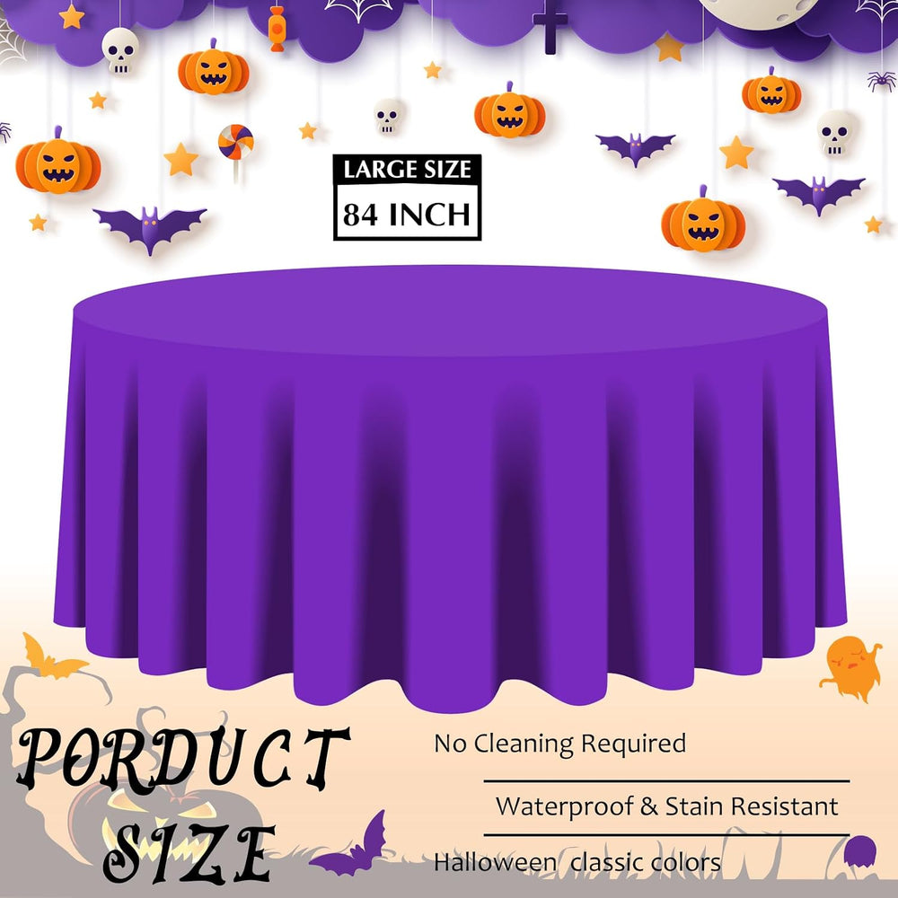 Amylove 24 Pcs Halloween Plastic Tablecloth Disposable Round, 84 Inch