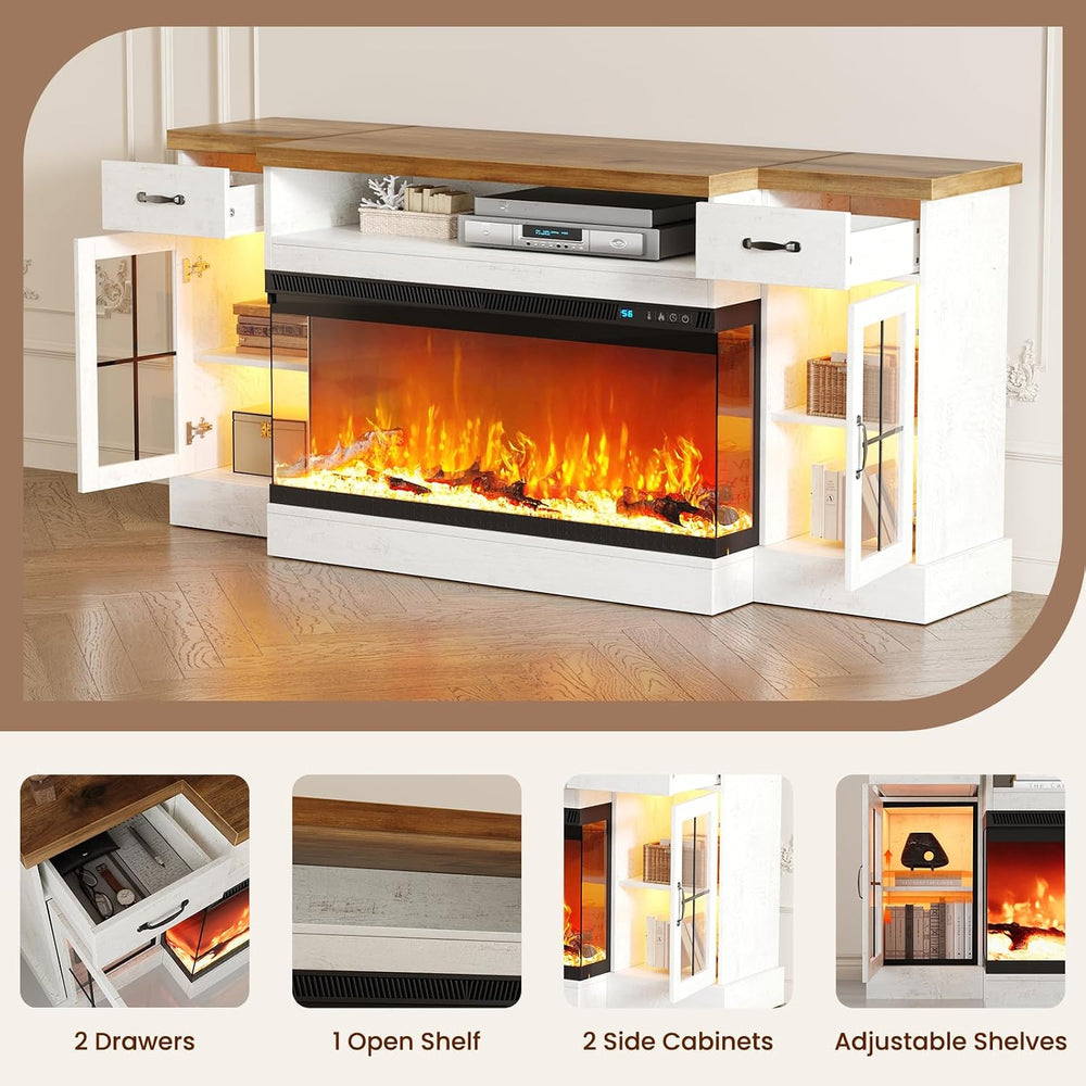 70" Fireplace TV Stand for TVs Up to 80" & Adjustable Shelves, ...