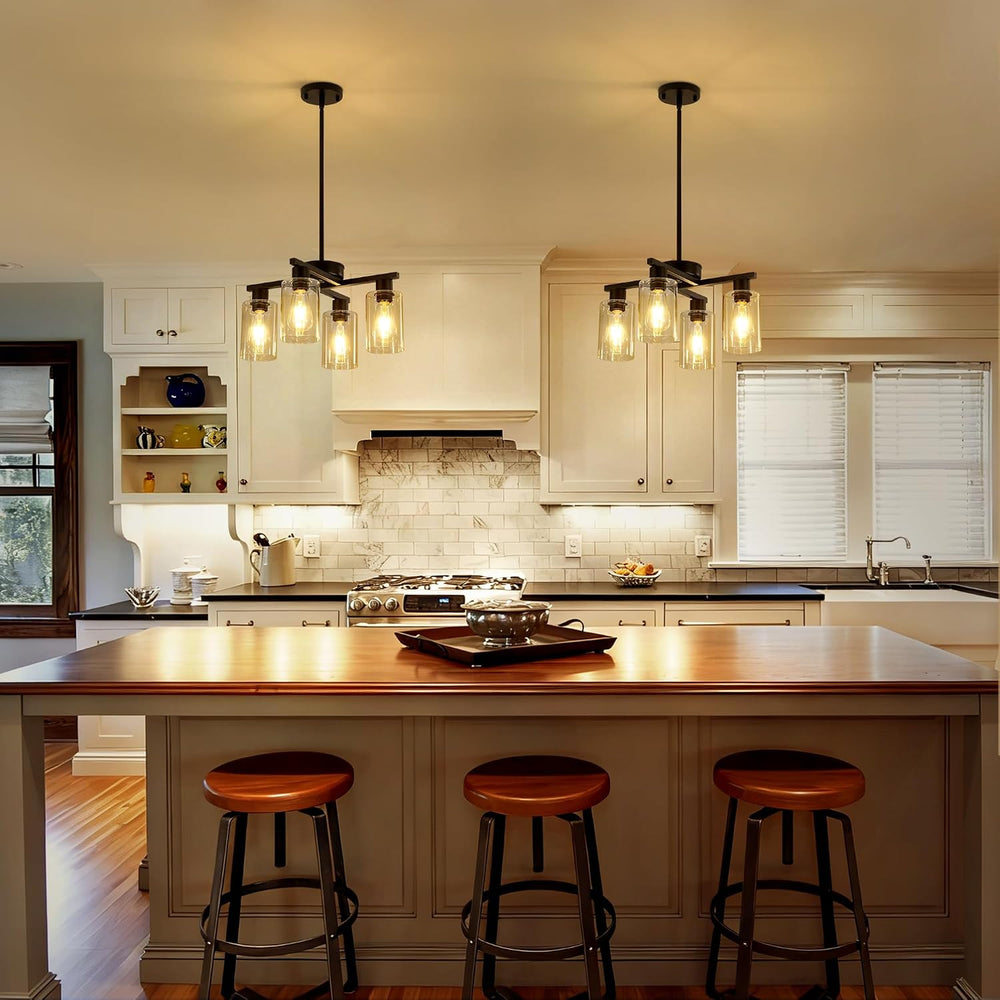 4-Light Modern Farmhouse Black Chandelier, Dining Room Light Fixture Over Tab...