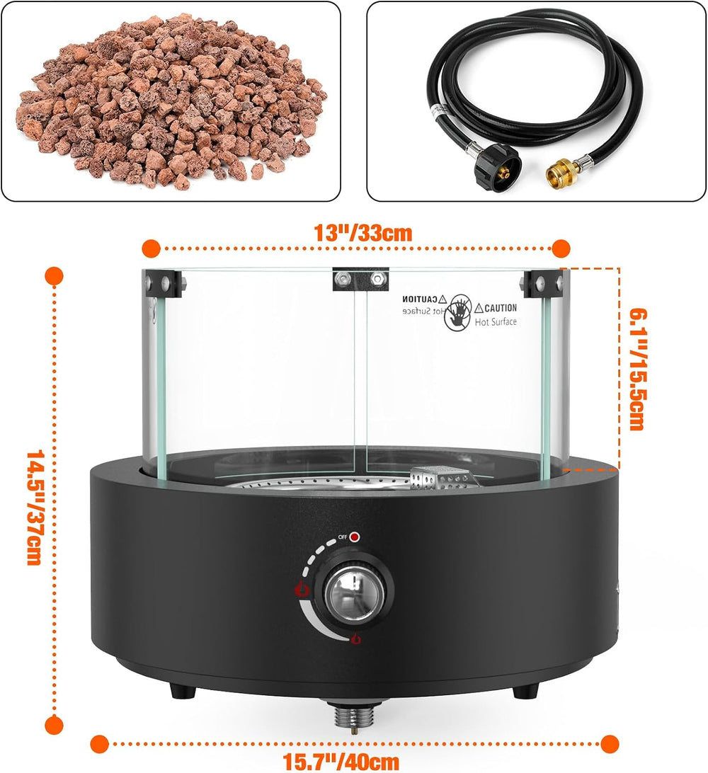 15.7" Gas Fire Pit Bottom-Mounted for Table with Umbrella Hole, FP039