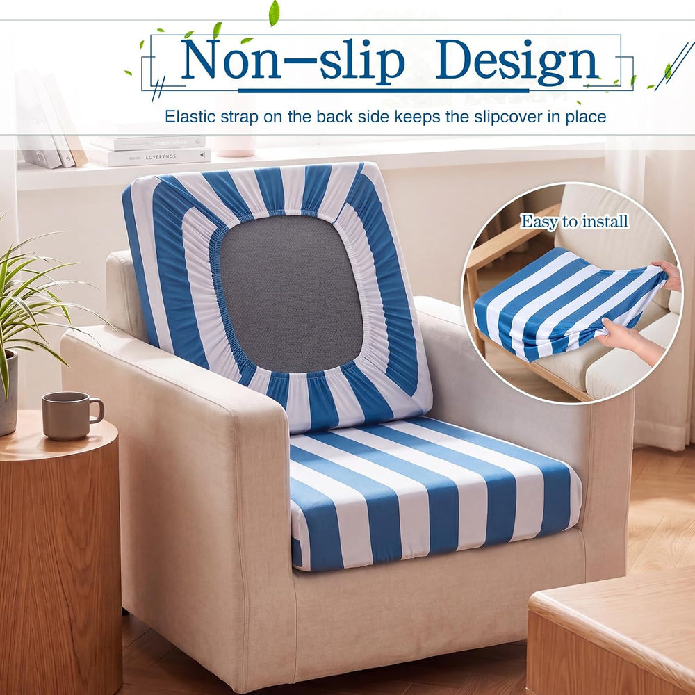 Newwiee 12 Pc Patio Stretch Cushion Covers,Blue White,Stripes
