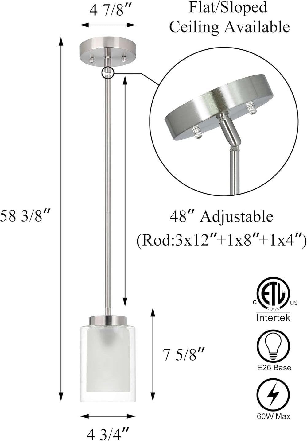 XiNBEi Lighting Modern Pendant Lighting for Kitchen Island Brushed Nickel