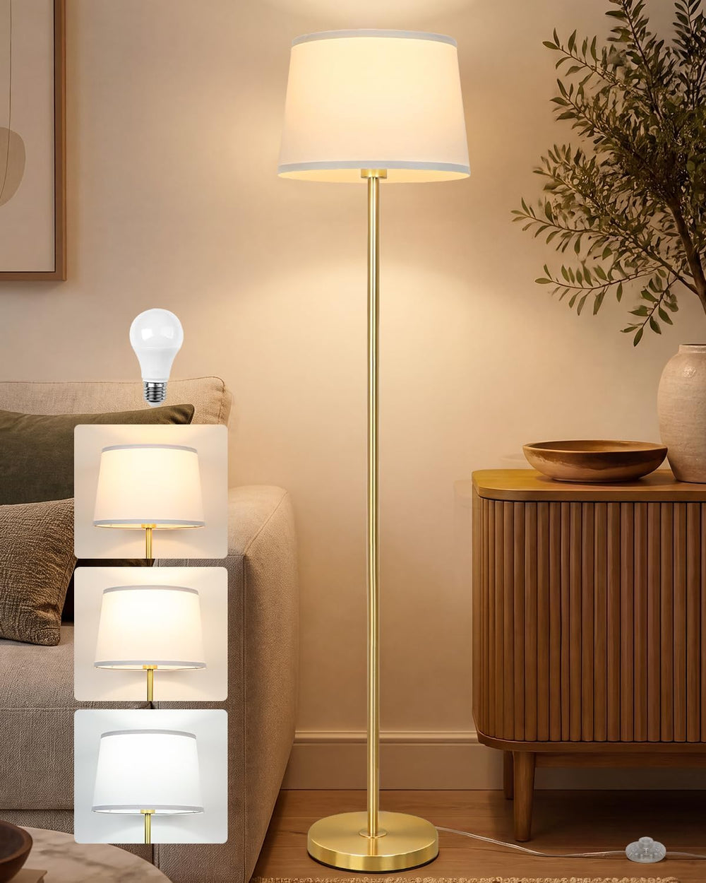 JUNNAI Gold Floor Lamp for Living Room, 61.8" Tall Standing Lamp, Modern...