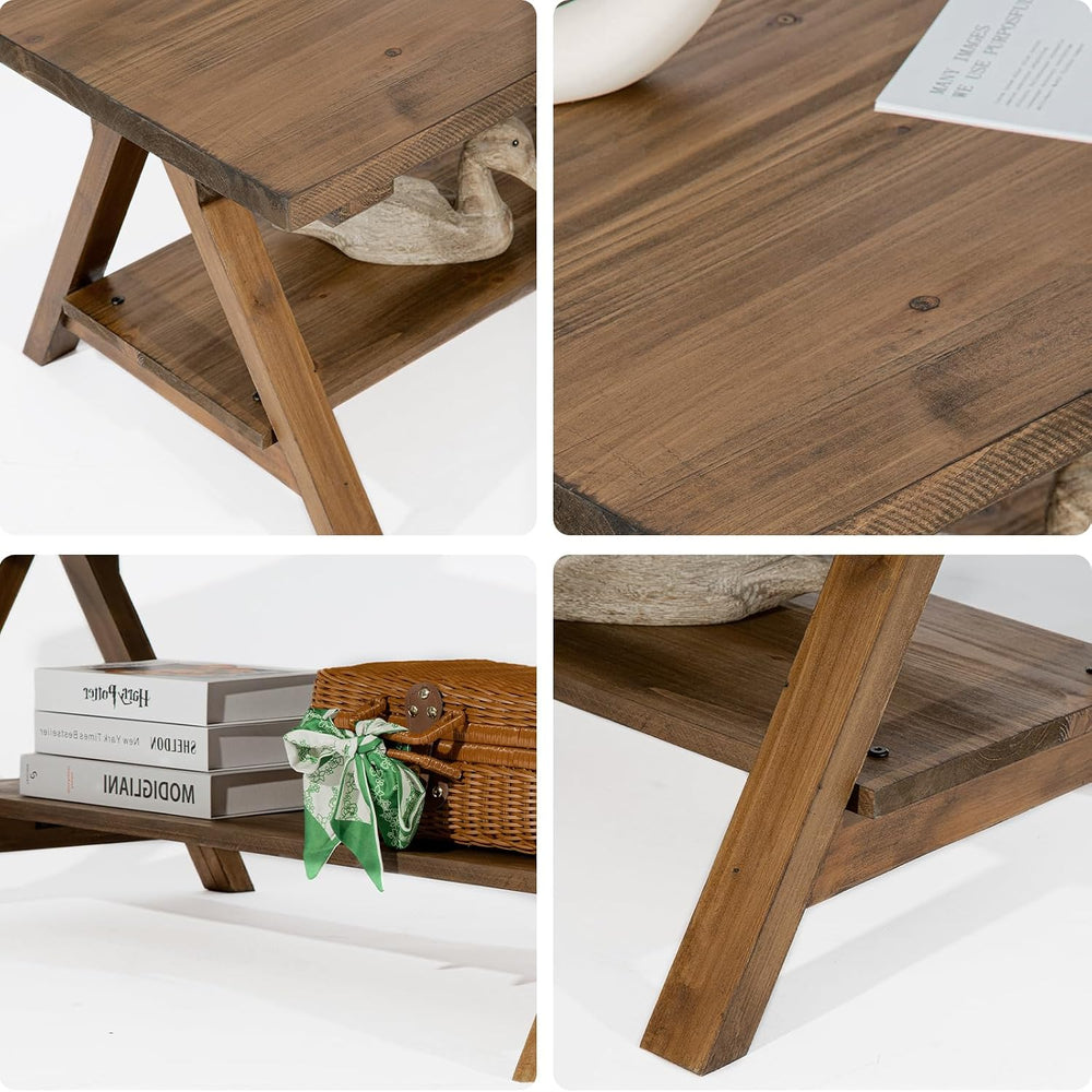 HOKYHOKY Solid Wood Coffee Table - 42.5” Firwood Farmhouse Rustic Wooden Coff...