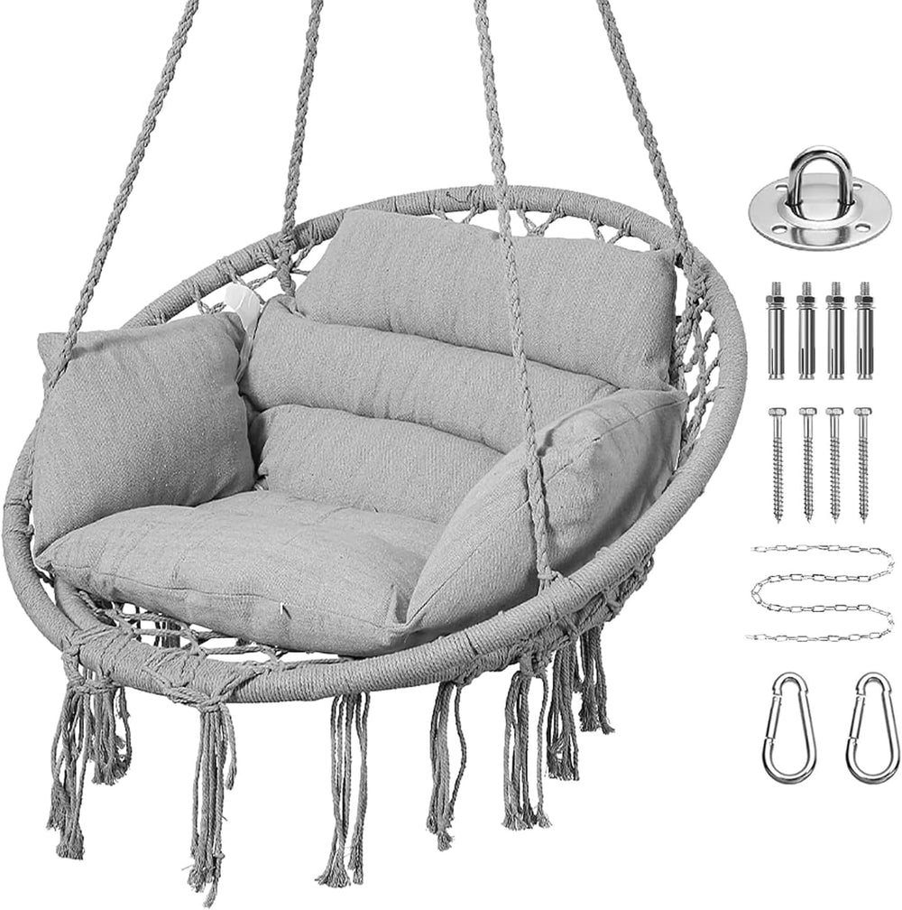 Goutime Hammock Swing Chair Macrame Boho Hanging Chairs Light Grey