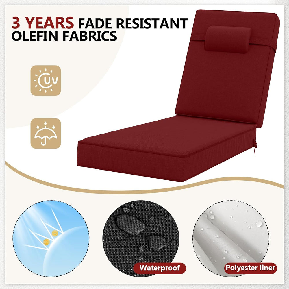 80 x 26 x 4 Inch Olefin Chaise Lounge Cushions, Lounge Chair Cushions with He...