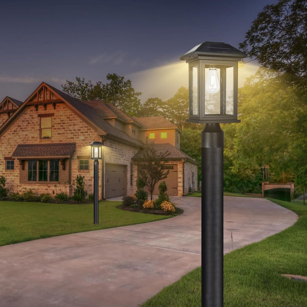 Solar Post Lights Outdoor, Waterproof Anti-Rust Black Pole Light Fixtures wit...