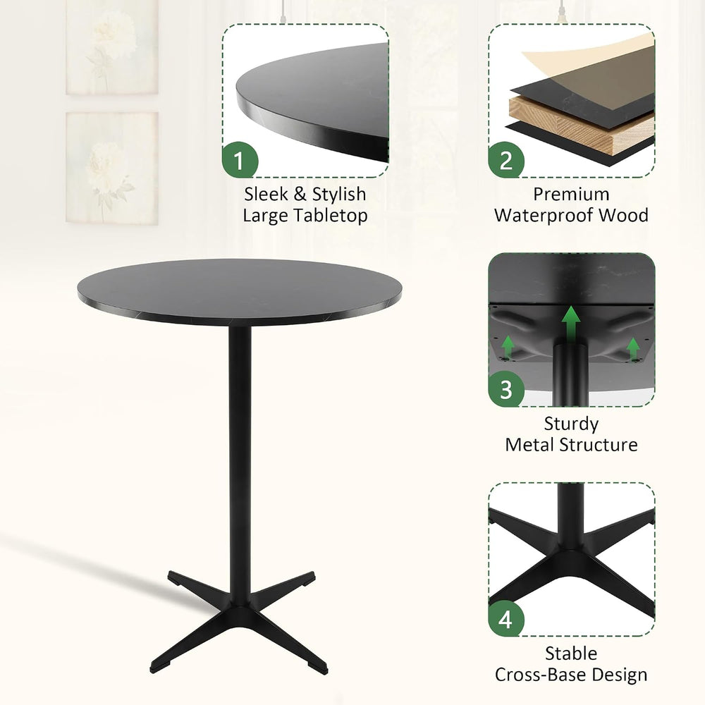NOBPEINT Modern Round Pub Tables Bar Table with Metal Cross Base, Wooden Cock...
