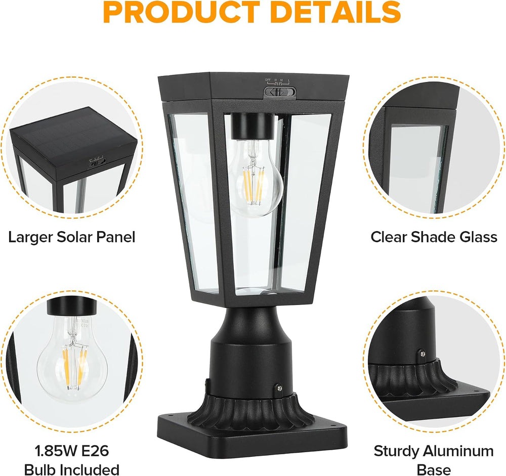 LUTEC 2 Pack Solar Post Lights, Dusk to Dawn Aluminium Solar Lamp Post Light ...