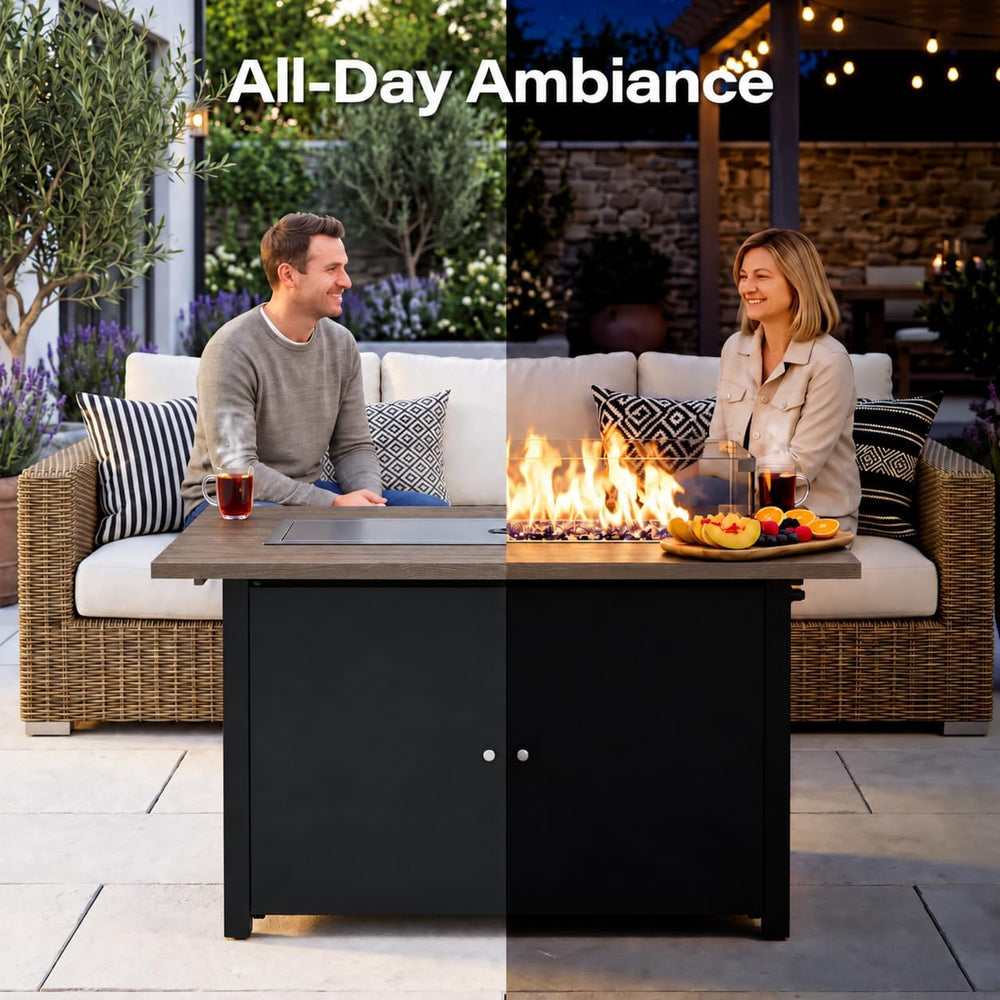 Lausaint Home Propane Fire Pit Table 43 Inch with Lid, 60,000 BTU Gas Fire Pi...