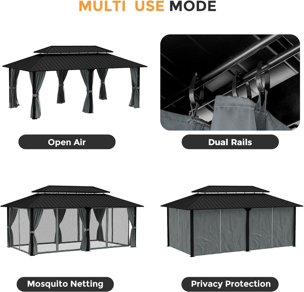 HAPPATIO 12' x 20' Outdoor Hardtop Gazebo, Aluminum Gazebo with Doubl...
