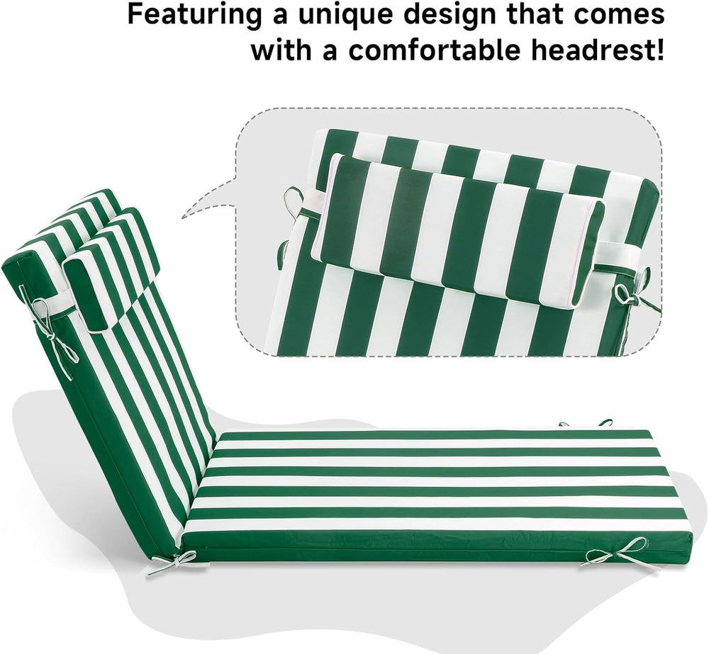 PNP FKJP Outdoor Chaise Lounge Cushion 72x21 in with Headrest, Green White