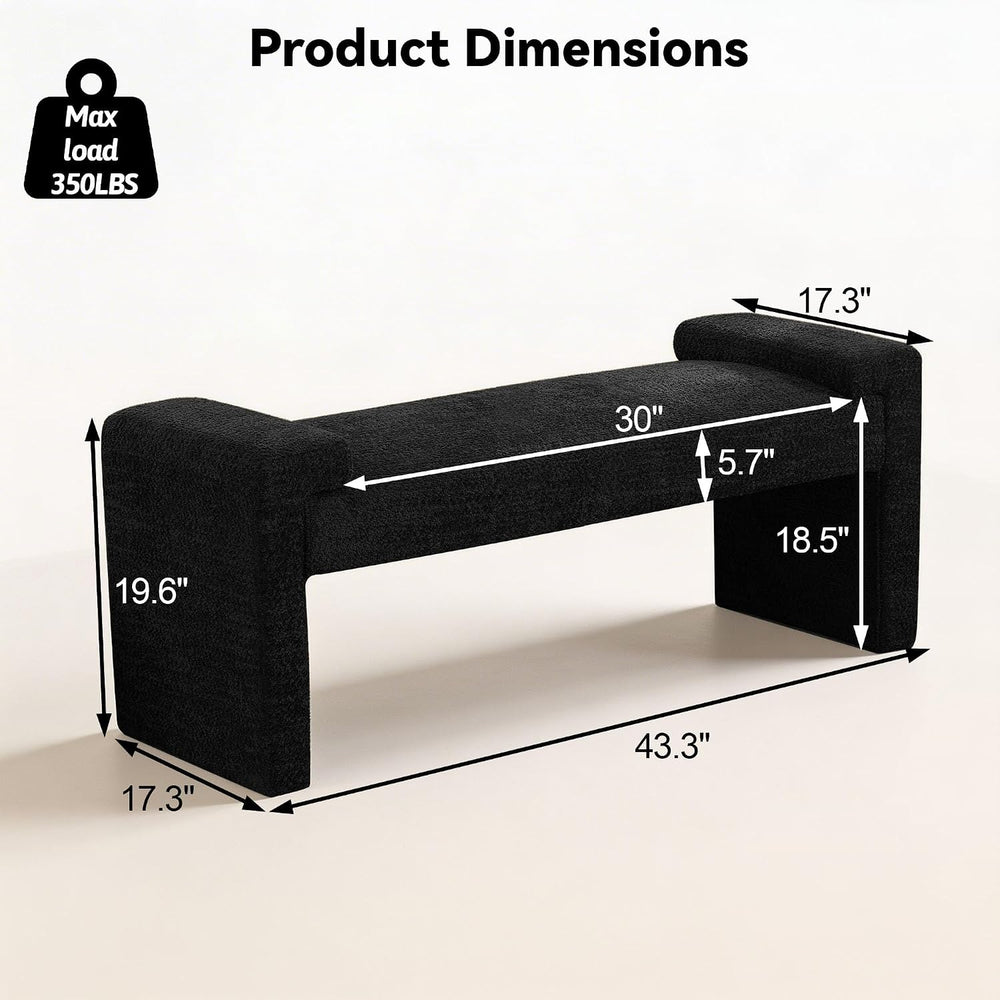 Upholstered Entryway Bench, 43" Modern Bedroom Bench, Black