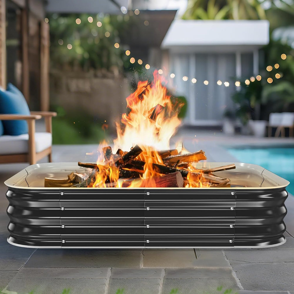 48 Inch Heavy Duty Square Fire Pit Ring for Outside, 11" Deep Galvanized...