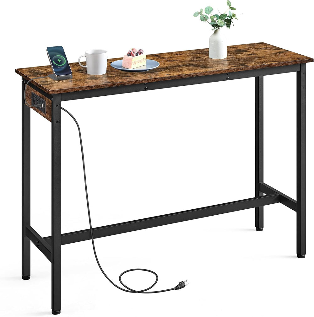 VASAGLE Bar Table with Power Outlets, Computer Desk, 47.2" W