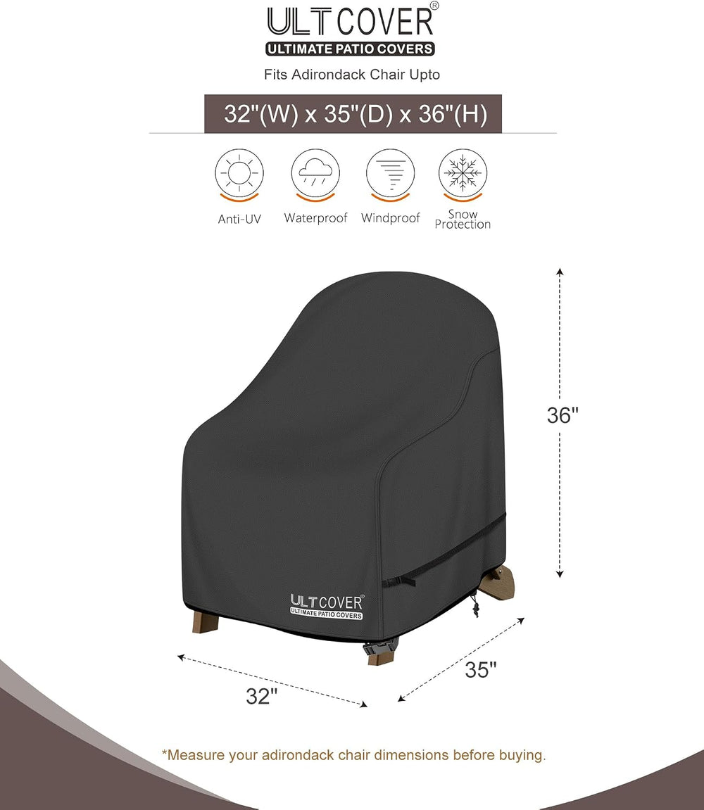 ULTCOVER Patio Adirondack Chair Cover 32W x 35D x 36H in, Black