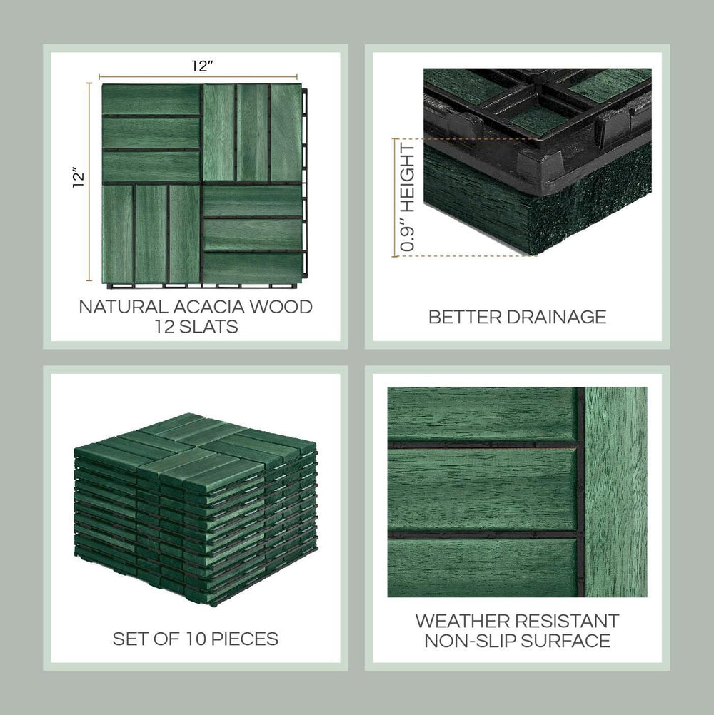 THYOI Premium Deck Tiles, 10 Pcs Patio Flooring - Knysna Green - Crossed