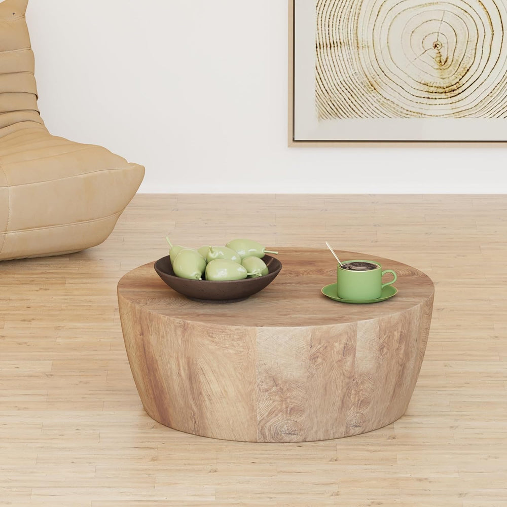 Drum Coffee Table, Modern Industrial Wooden 29.53" W x 11.81" H Rou...