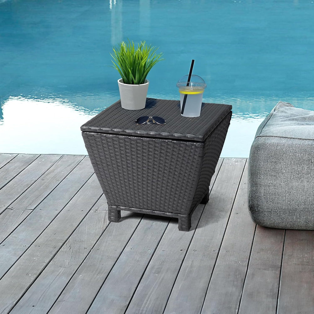 VINGLI Outdoor Side Table with Storage, 13-Gallon Patio Deck Box Outdoor Wick...