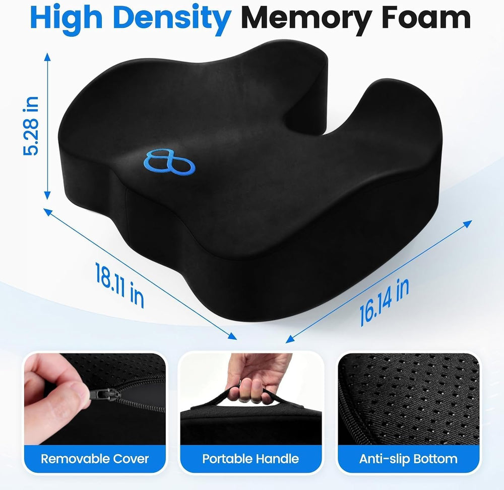 Seat Cushion, Non-Slip Memory Foam Chair Cushion for Taibone, Black/X-Large
