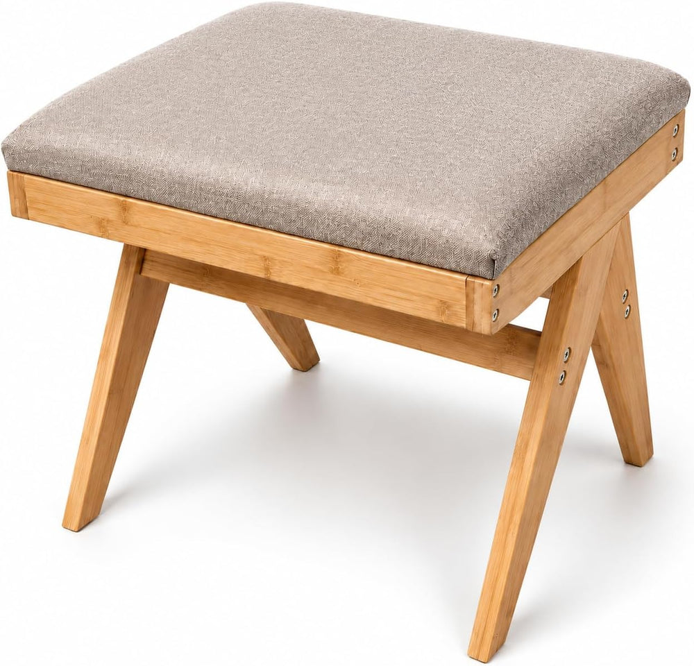 BAMBOOHOMIE Square Foot Stool Ottoman, Large Vanity Stool with Thickened Bamb...
